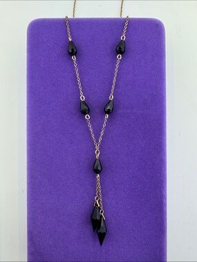 💛 Vintage Sarah Coventry Gold Plated Black Teardrop Necklace | Designer Classic